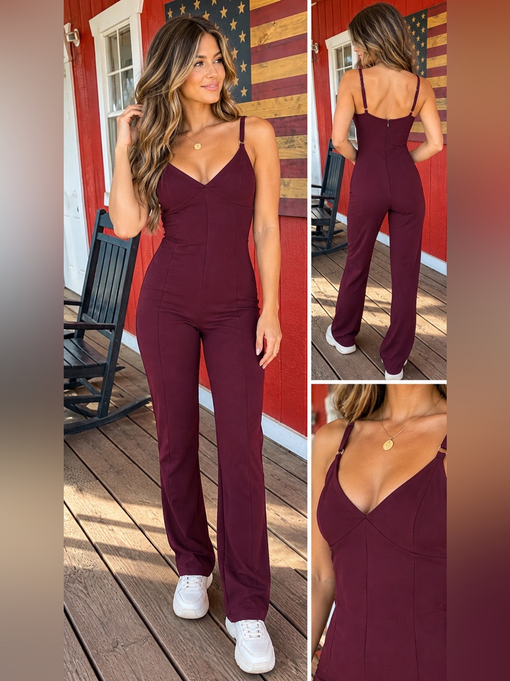 Forever 21 Burgundy Wine Fitted Cami Jumpsuit Size Small Adjustable Straps